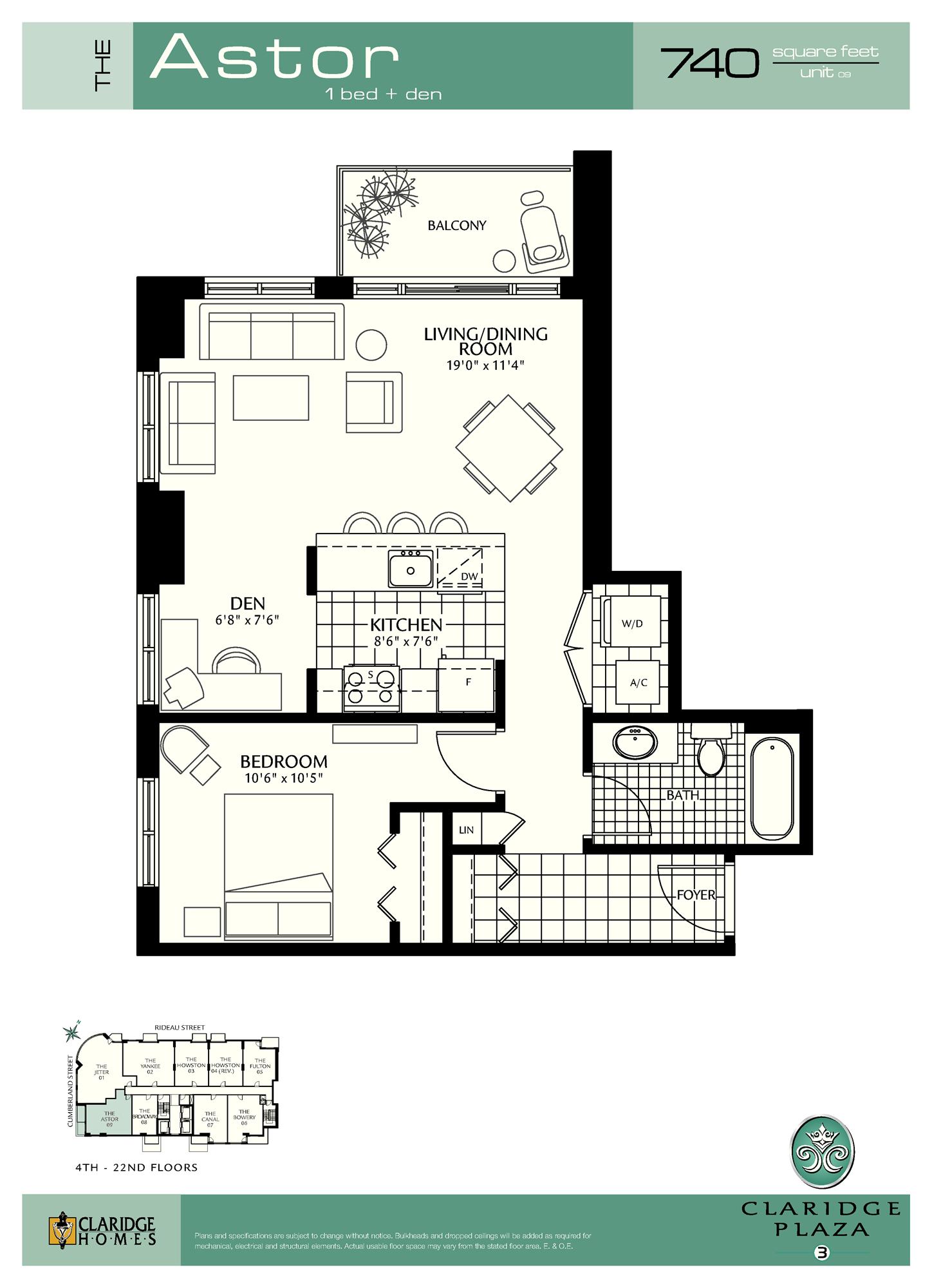 The Astor floor plan at Claridge Plaza in Ottawa, ON
