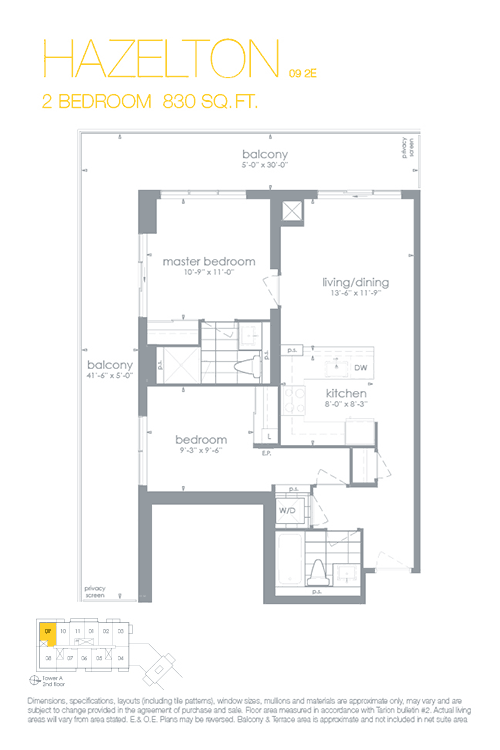 Hazelton floor plan at Downtown Erin Mills Condominiums in Mississauga, ON
