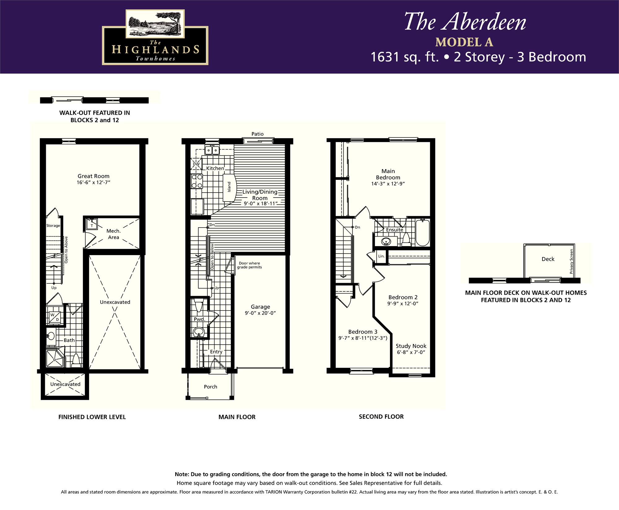 Daniels Highlands Townhomes The Aberdeen Model A Floor Plan