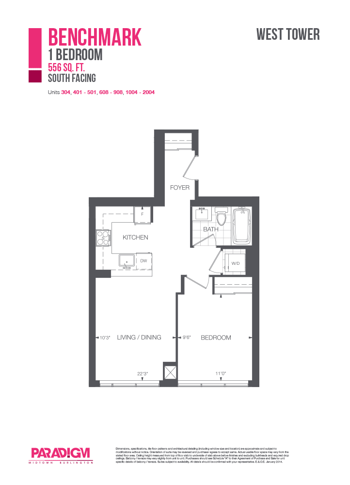 Paradigm Condos Benchmark Floor Plan, Burlington ON Livabl