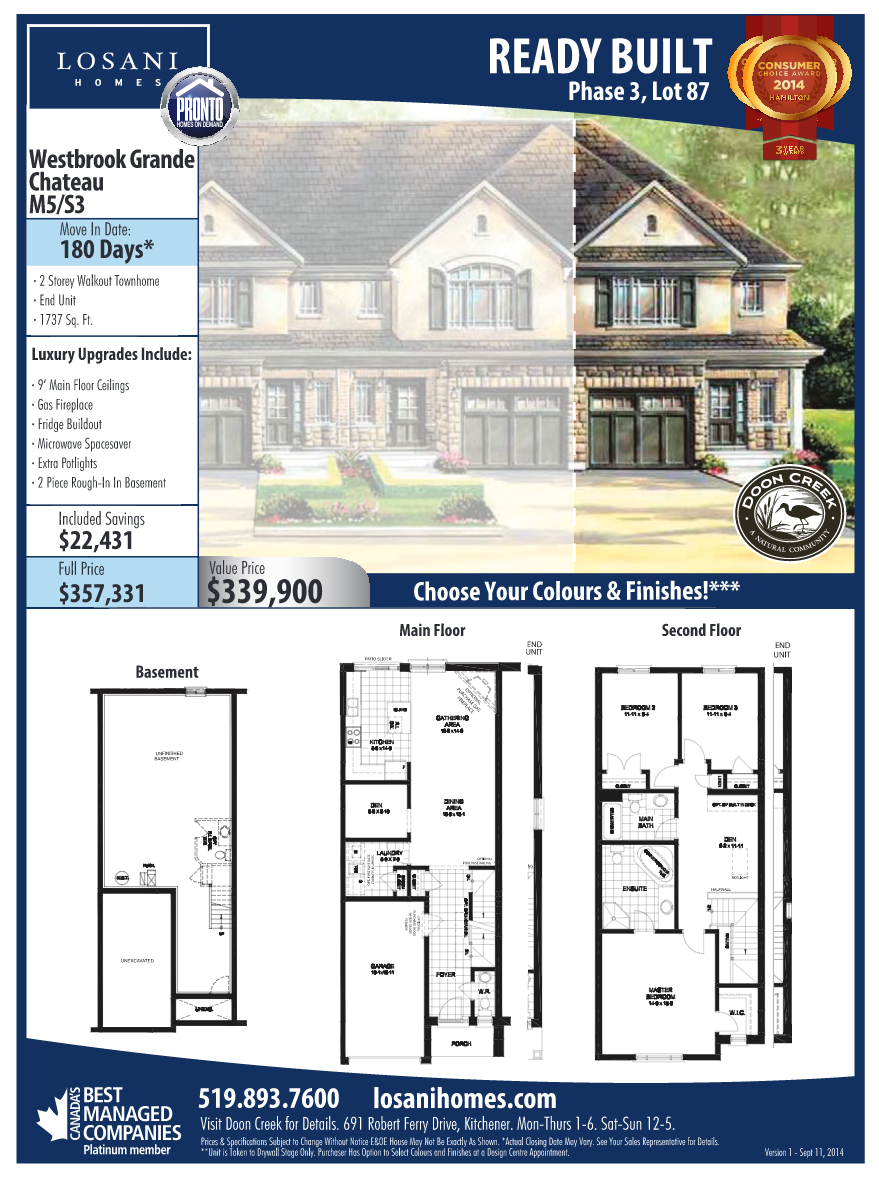 Doon Creek by Losani Homes Westbrook Grande 91 Floor Plans and Pricing