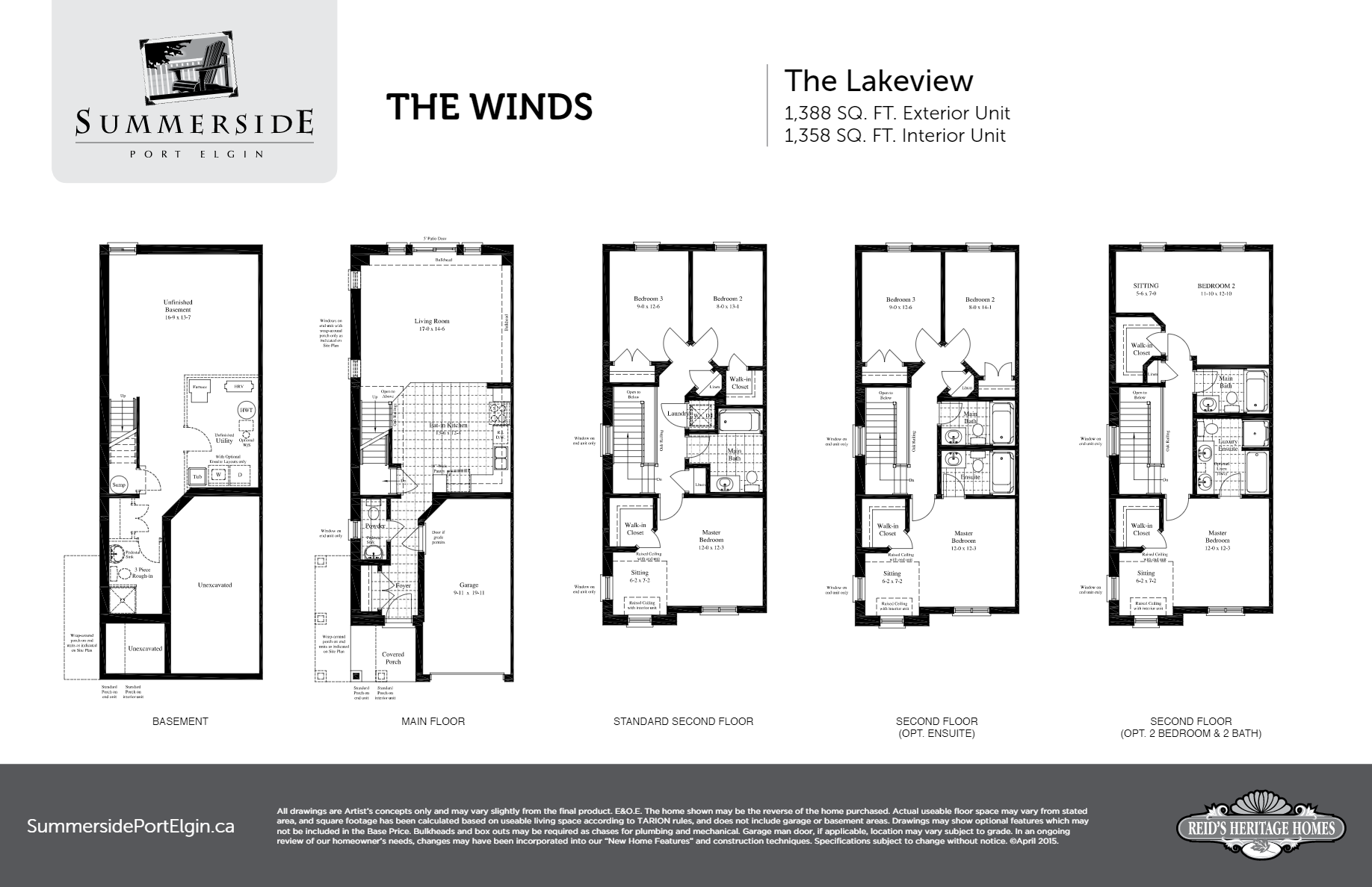 Summerside Port Elgin Lakeview Exterior Floor Plans and Pricing