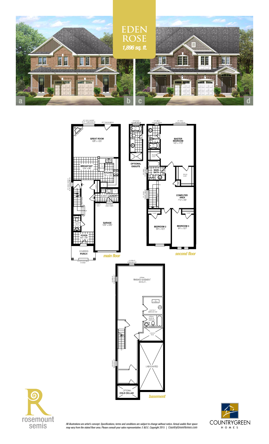 Rosemount Semis Eden Rose A/B Floor Plan, Kitchener ON Livabl
