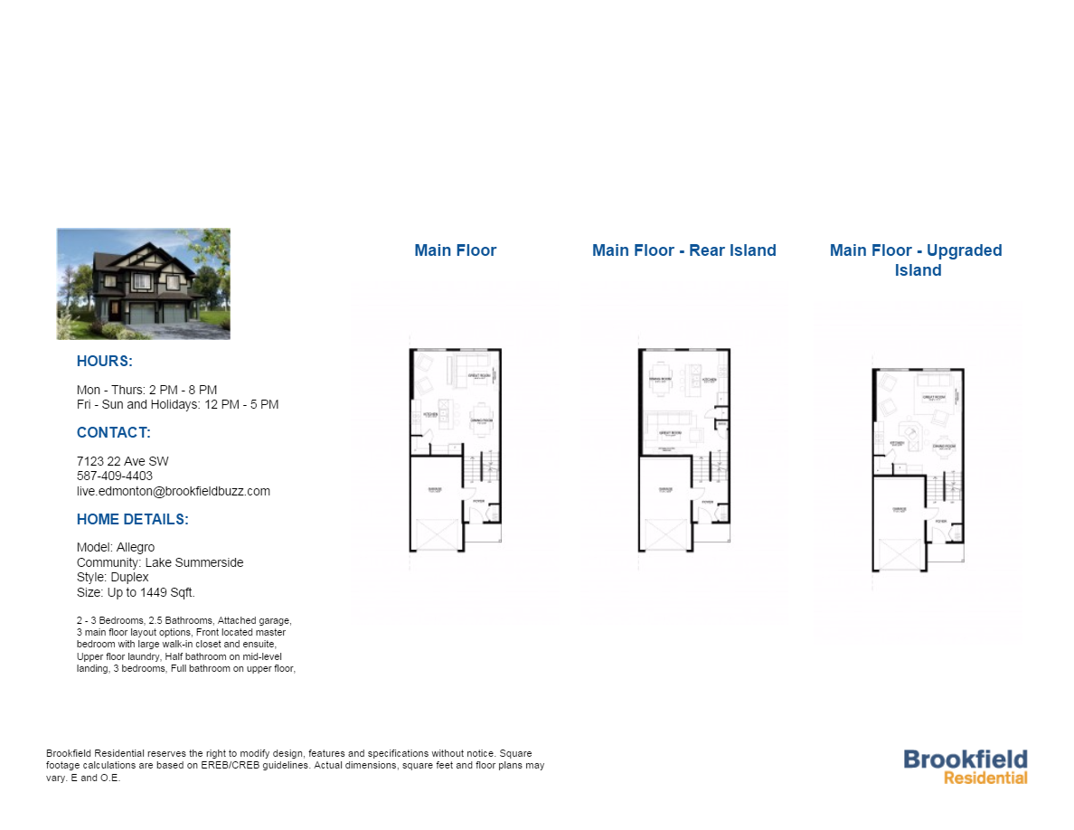 Duplex Homes in Lake Summerside Allegro Floor Plan, Edmonton AB Livabl