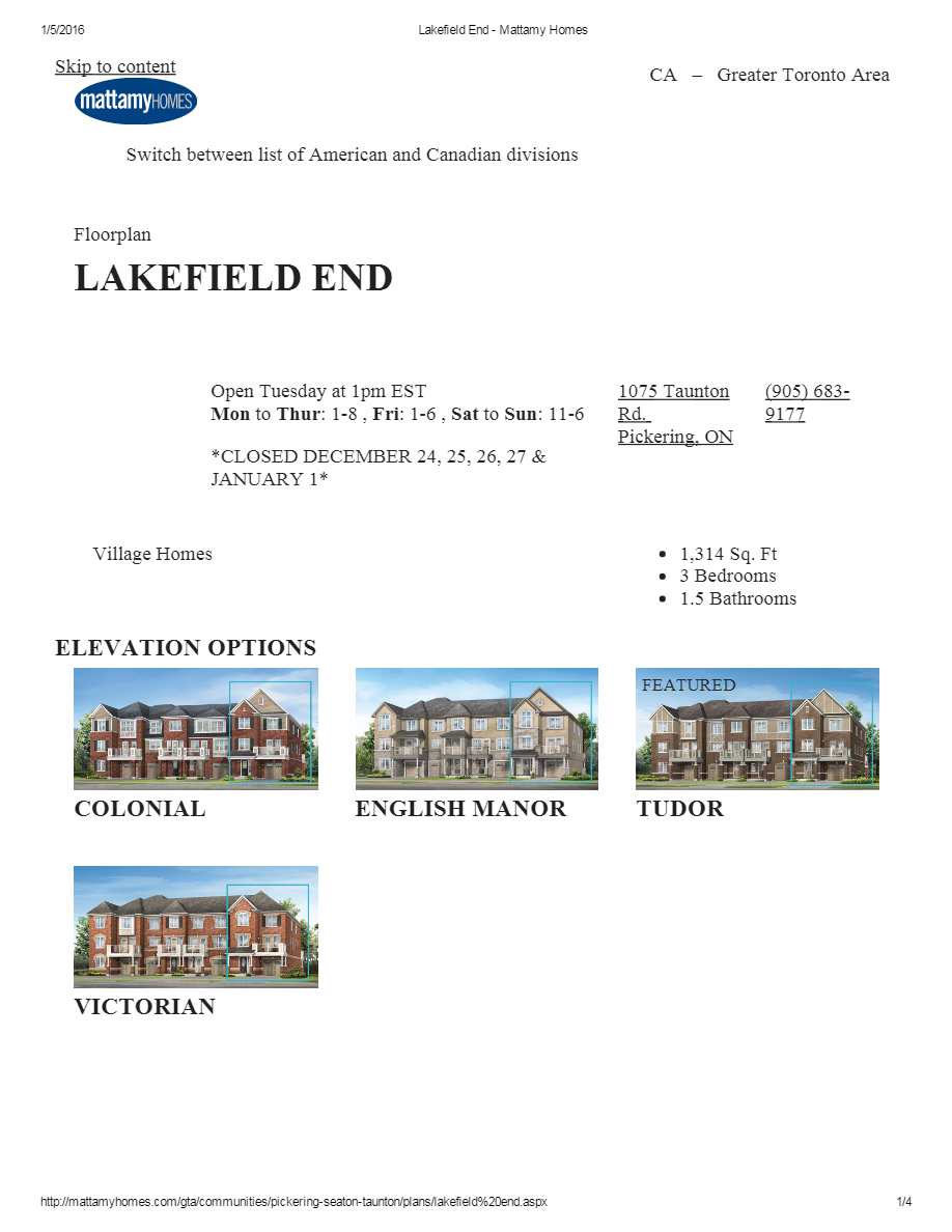 Seaton Lakefield End Floor Plan, Pickering ON Livabl