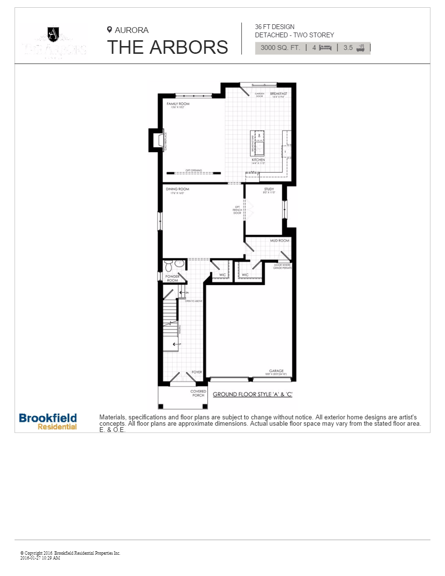 Killarney floor plan at The Arbors in Aurora, ON