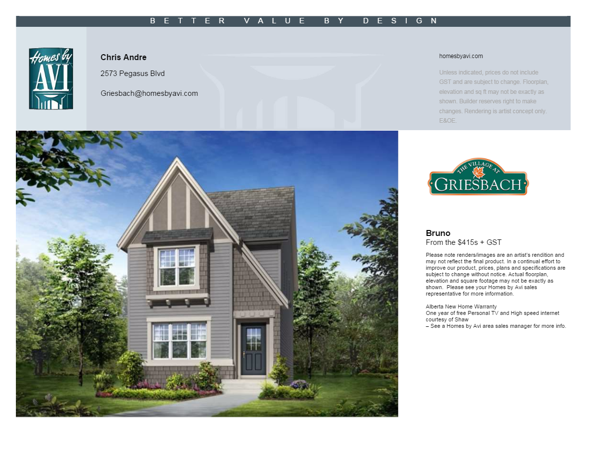 Village at Griesbach The Bruno Floor Plan, Edmonton AB Livabl