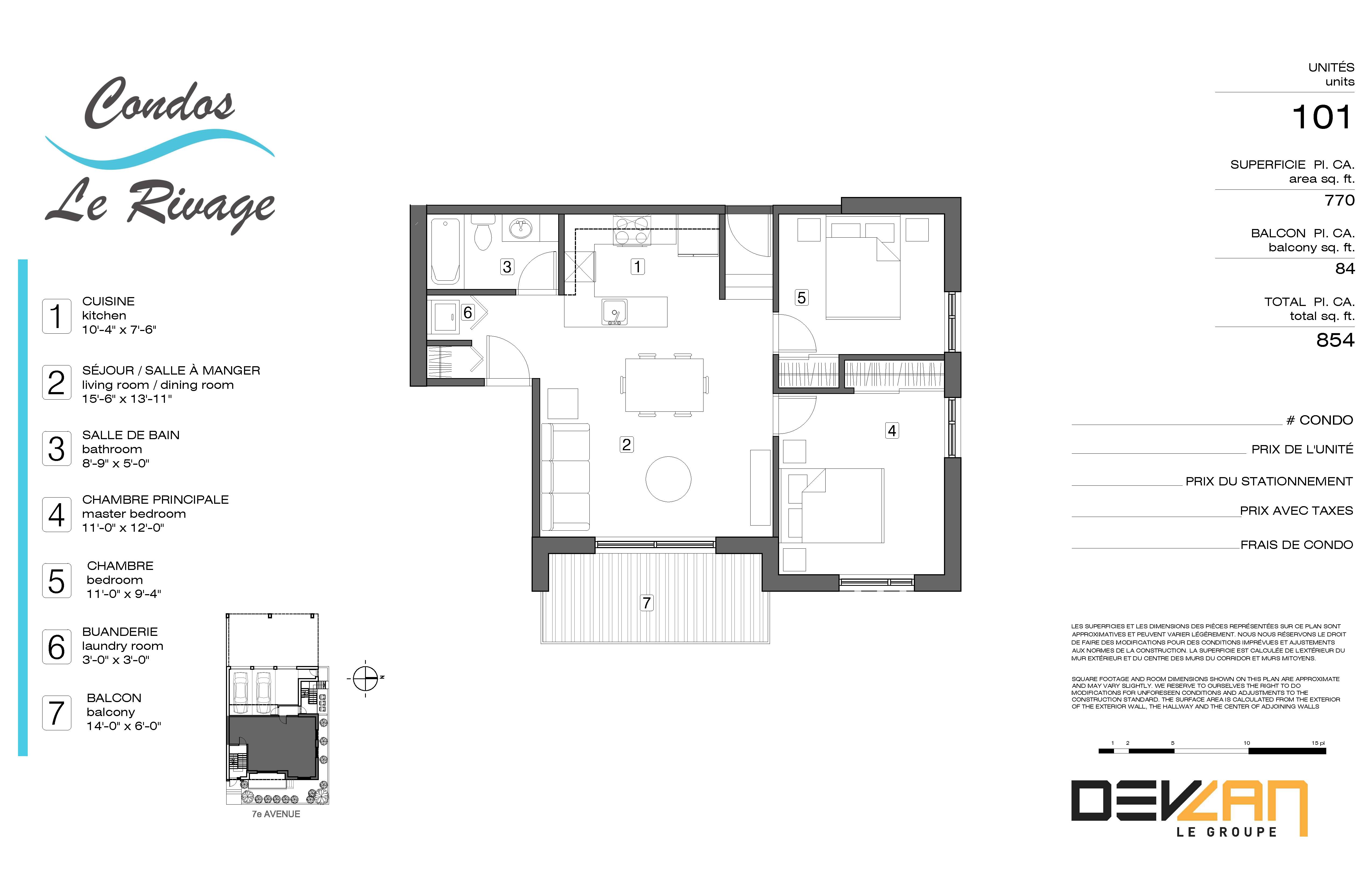 101 floor plan at Condos Le Rivage in Montréal, QC