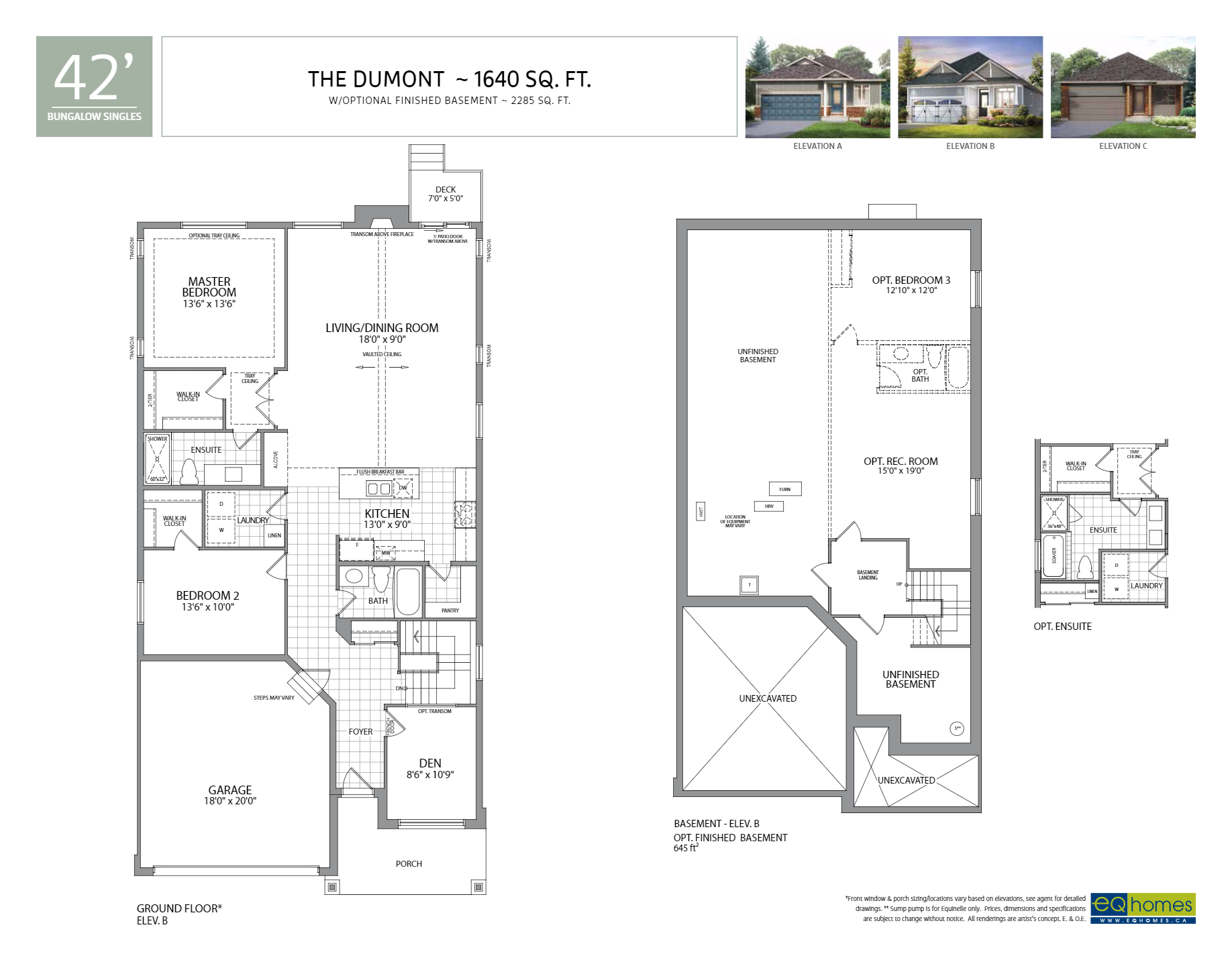 The Dumont floor plan at Thrive at eQuinelle in North Grenville, ON