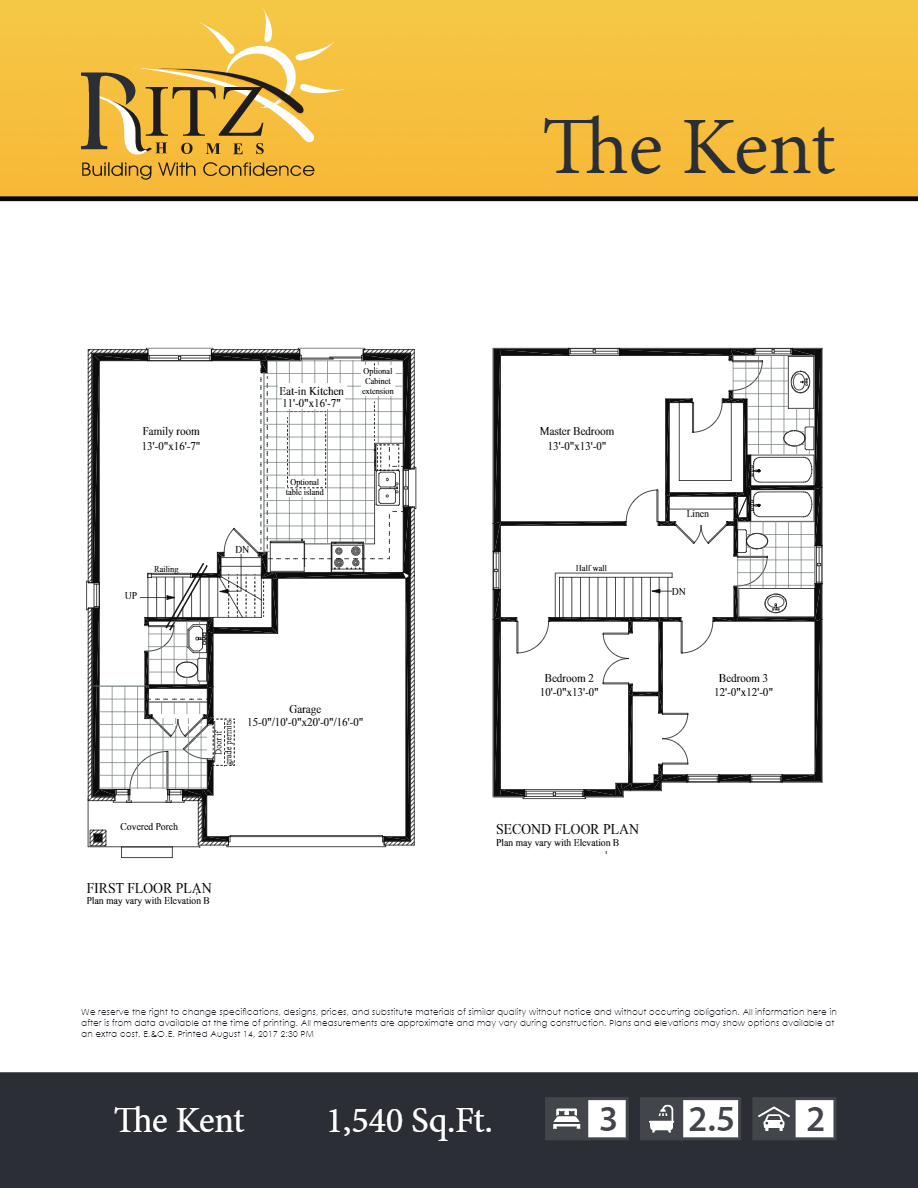 Summerside Homes The Kent Floor Plans and Pricing