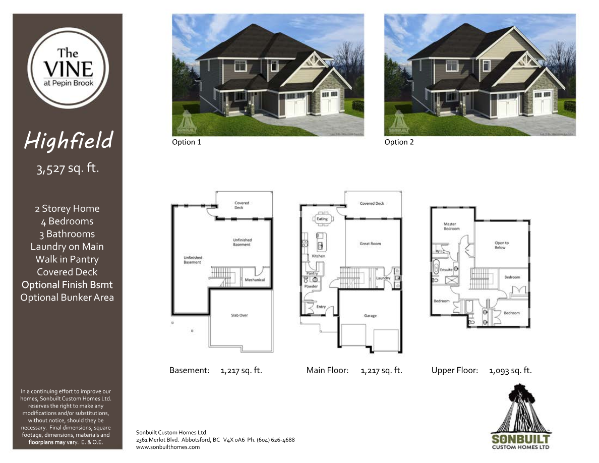 Highfield floor plan at THE VINE at Pepin Brook in Abbotsford, BC