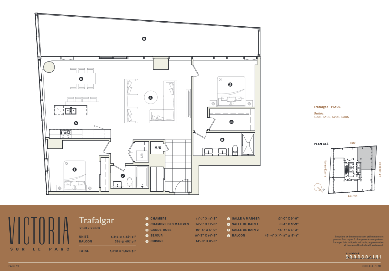 Trafalgar floor plan at Victoria sur le parc in Montréal, QC