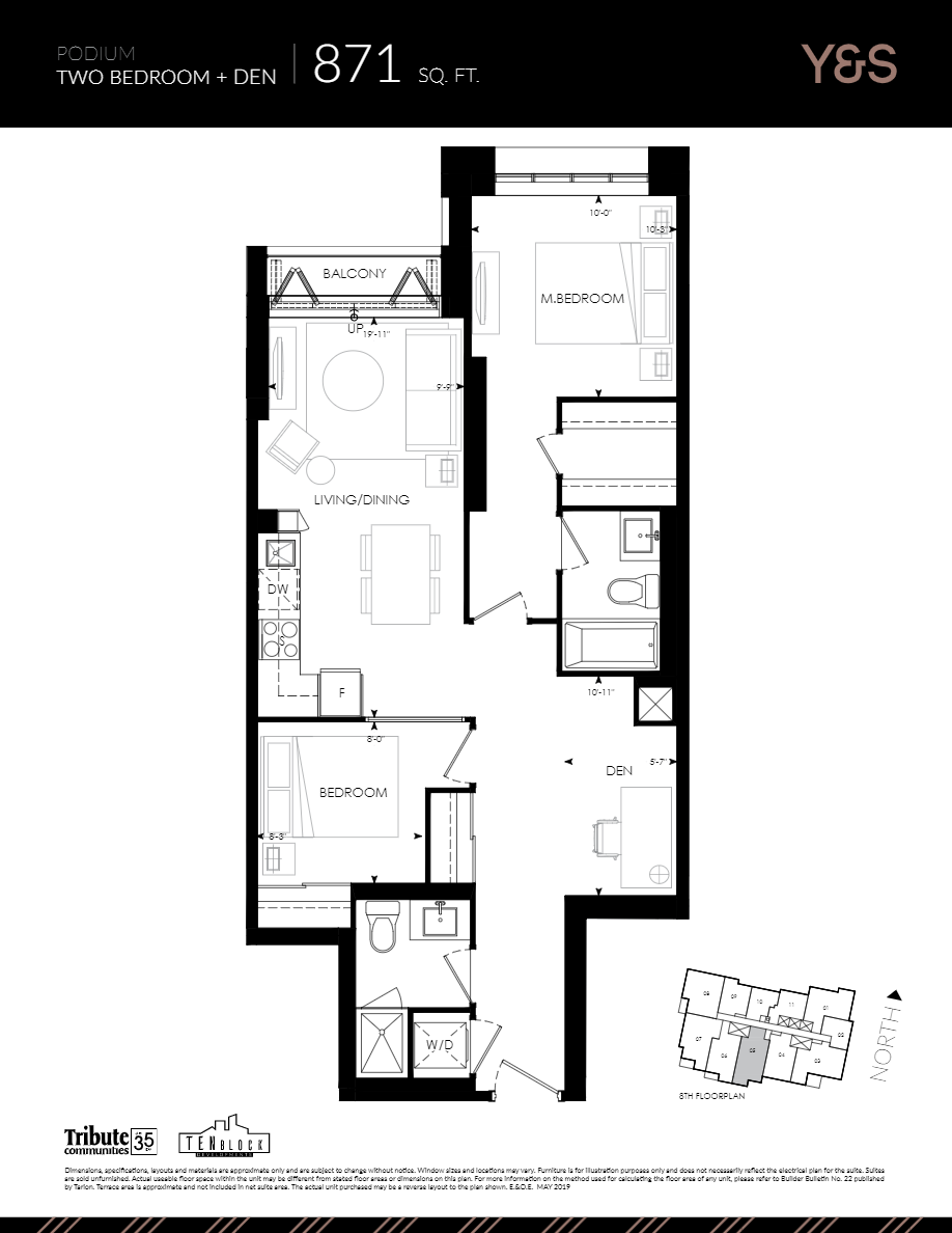 Floor plan of 871 sq. ft. - 2.5 bed