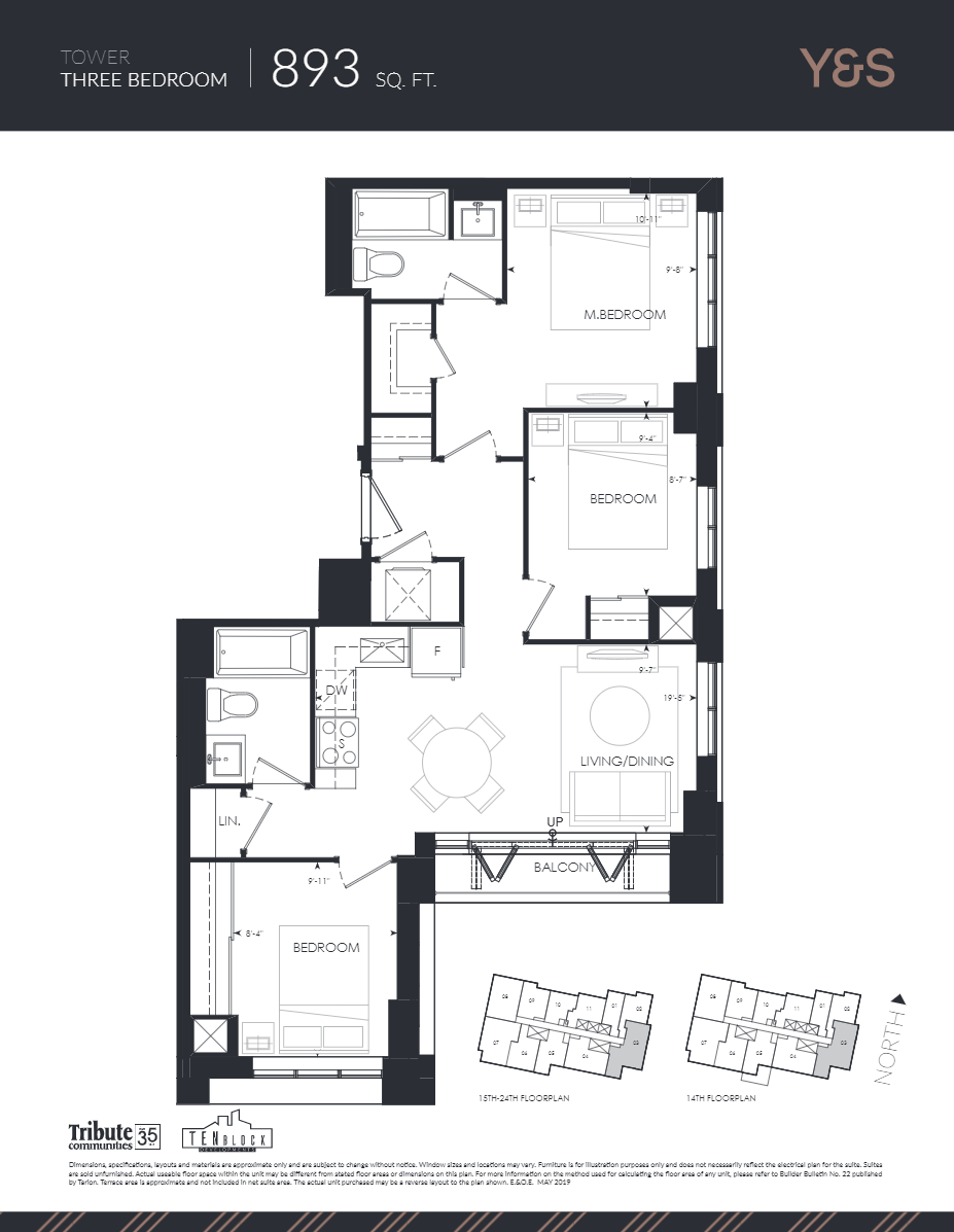 Floor plan of 893 sq. ft.
