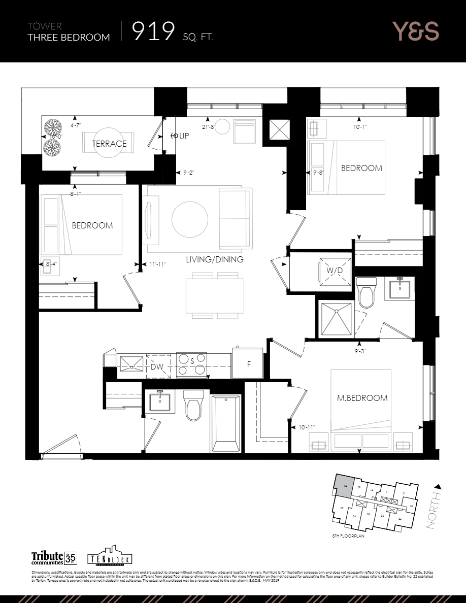 Floor plan of 919 sq. ft.