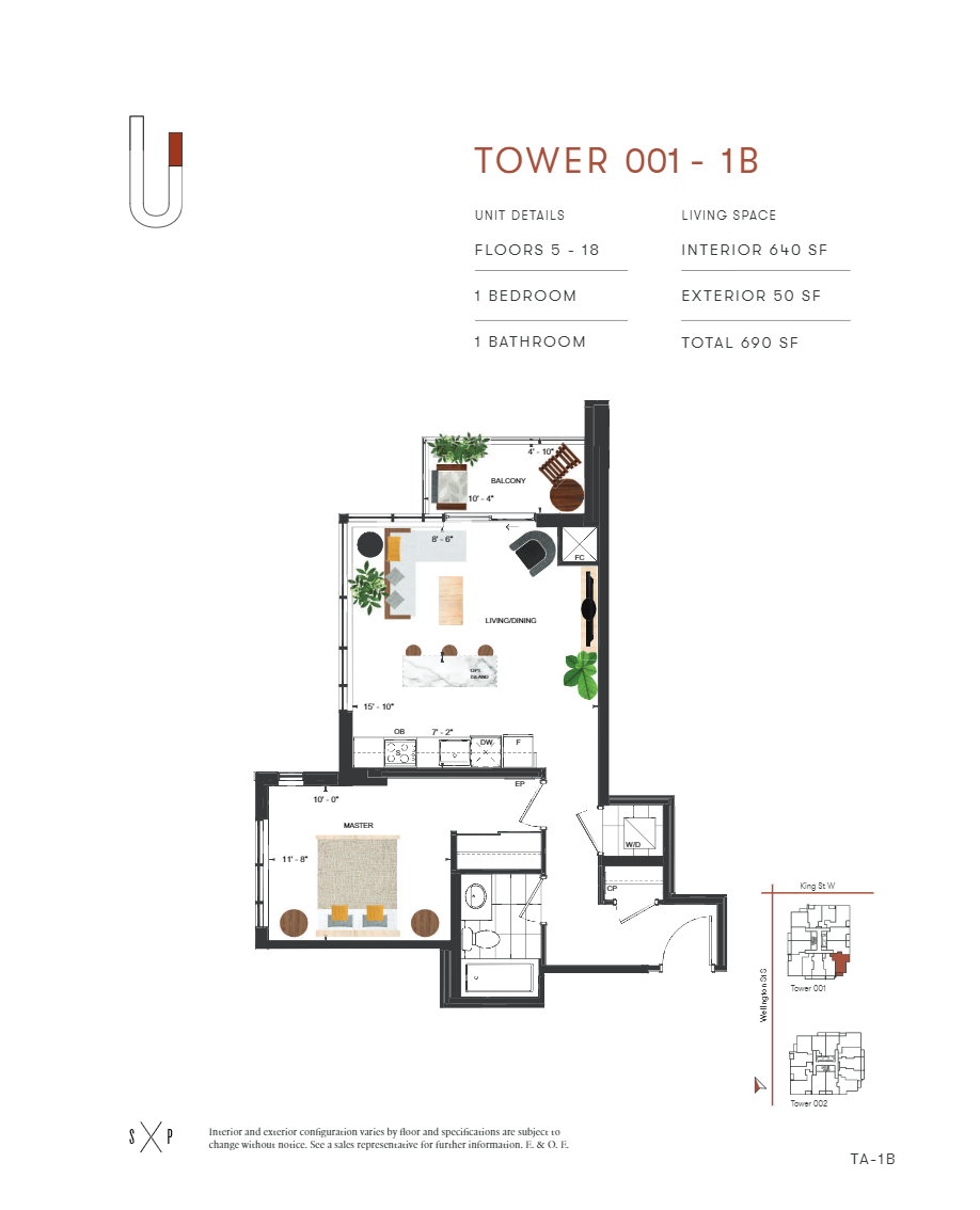 Union Towers Phase 1 Tower 001 1B Floor Plan, Kitchener ON Livabl