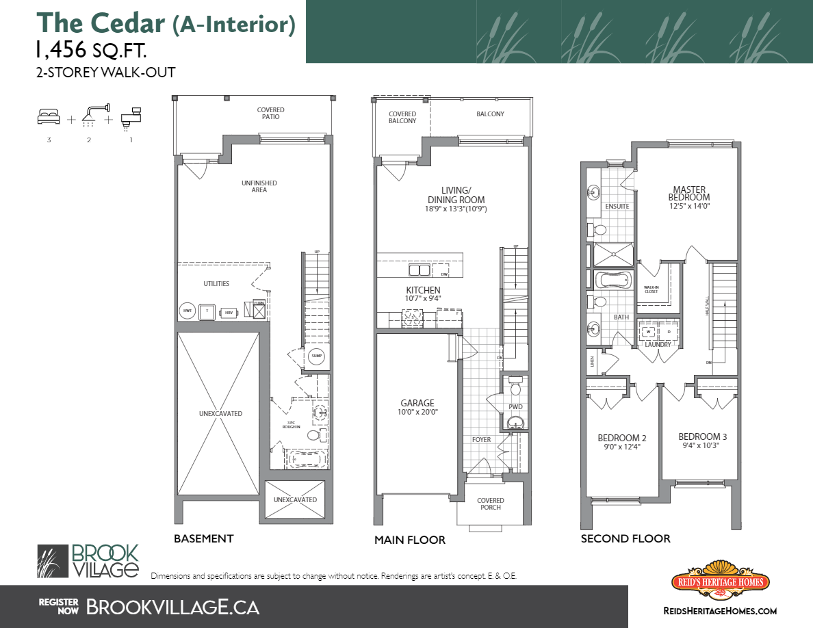 Brook Village Townhomes The Cedar (Interior) Floor Plan, Cambridge ON