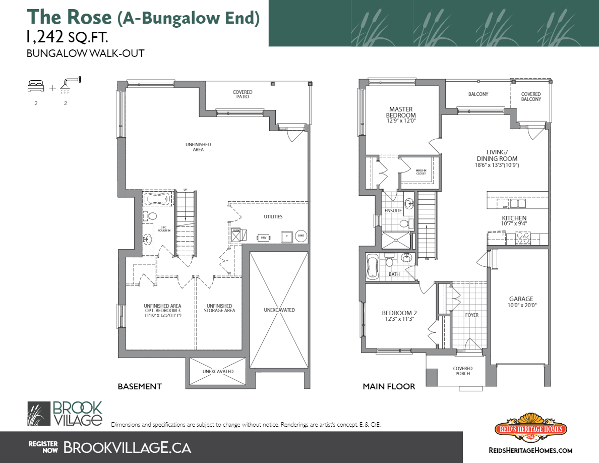 Brook Village Townhomes The Rose (ABungalow End) Floor Plan
