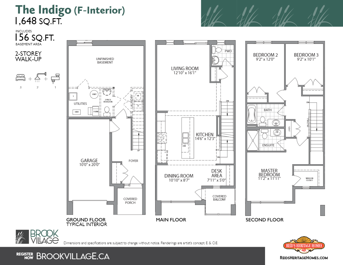 Brook Village Townhomes The Indigo (Interior) Floor Plan, Cambridge