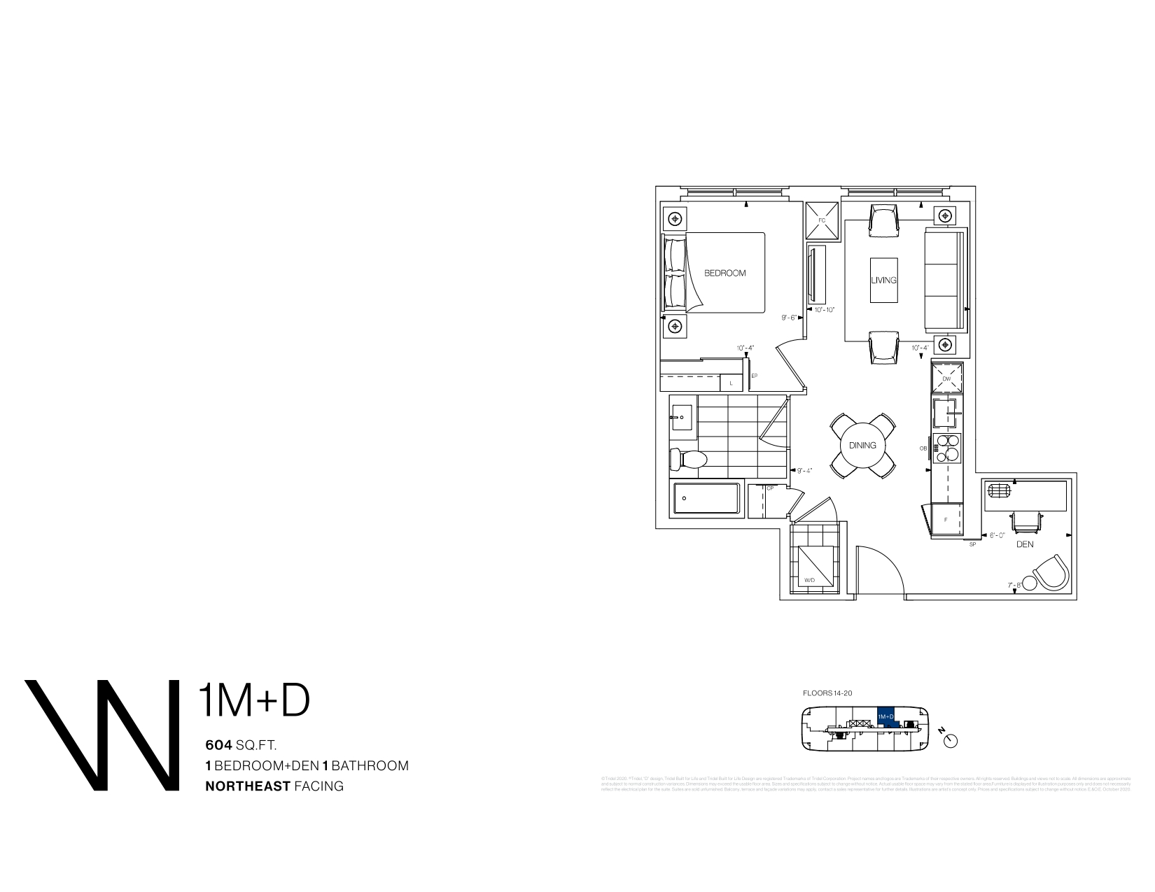 Westerly 1M+D Floor Plan, Toronto ON Livabl