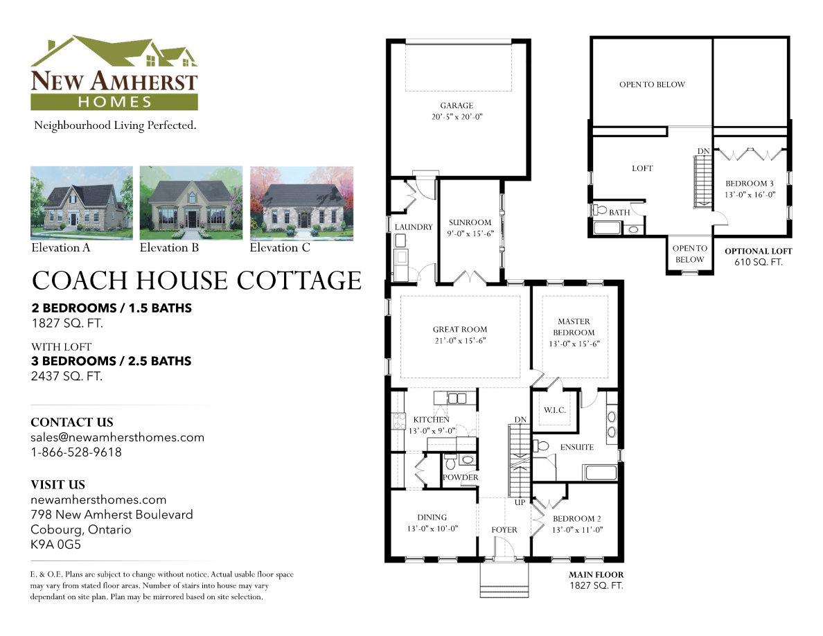 New Amherst Village Coach House Cottage Floor Plan, Cobourg ON Livabl