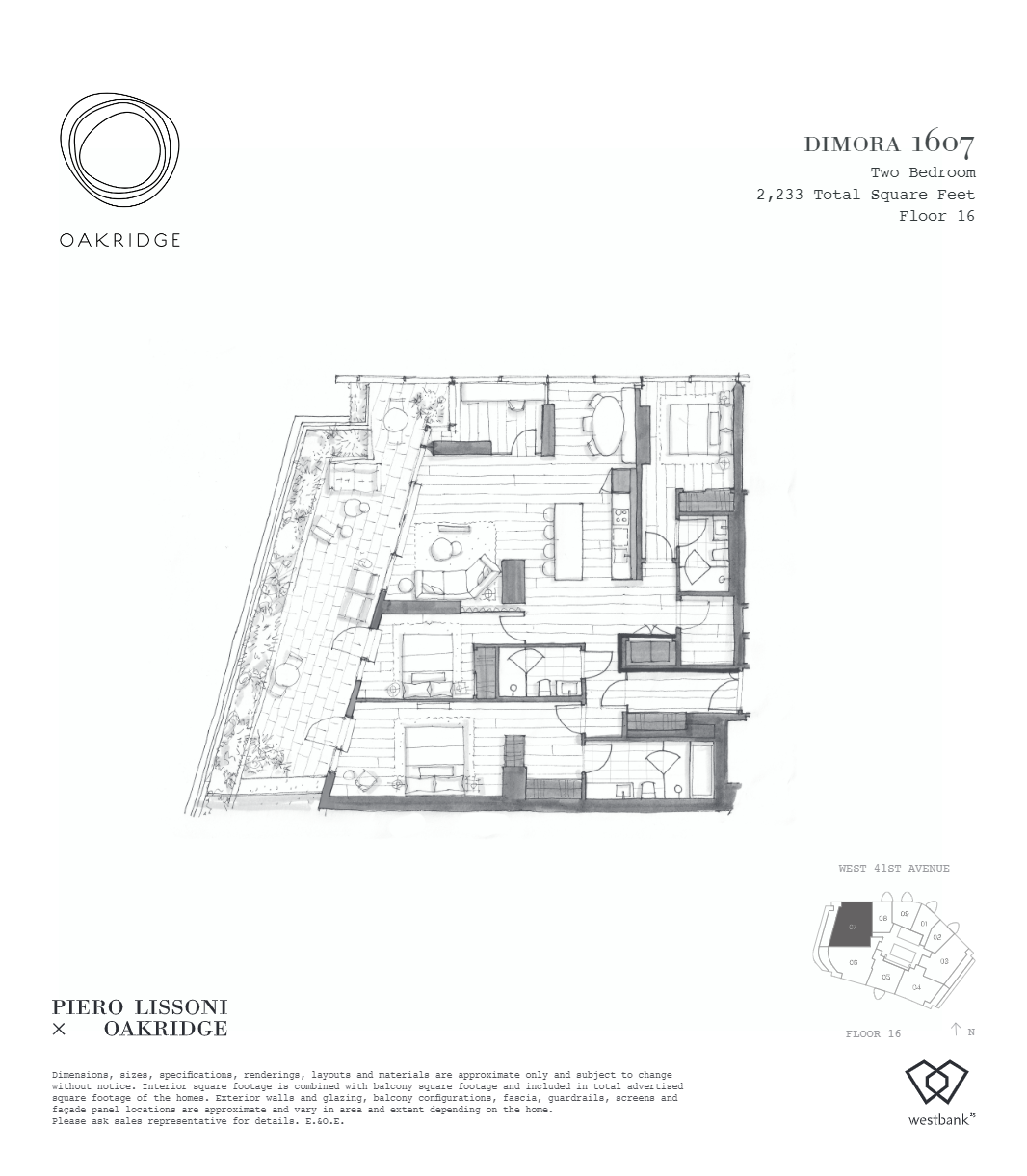 Residence 1607 at Oakridge Tower 4 (Phase 1 Piero Lissoni) in Vancouver, BC