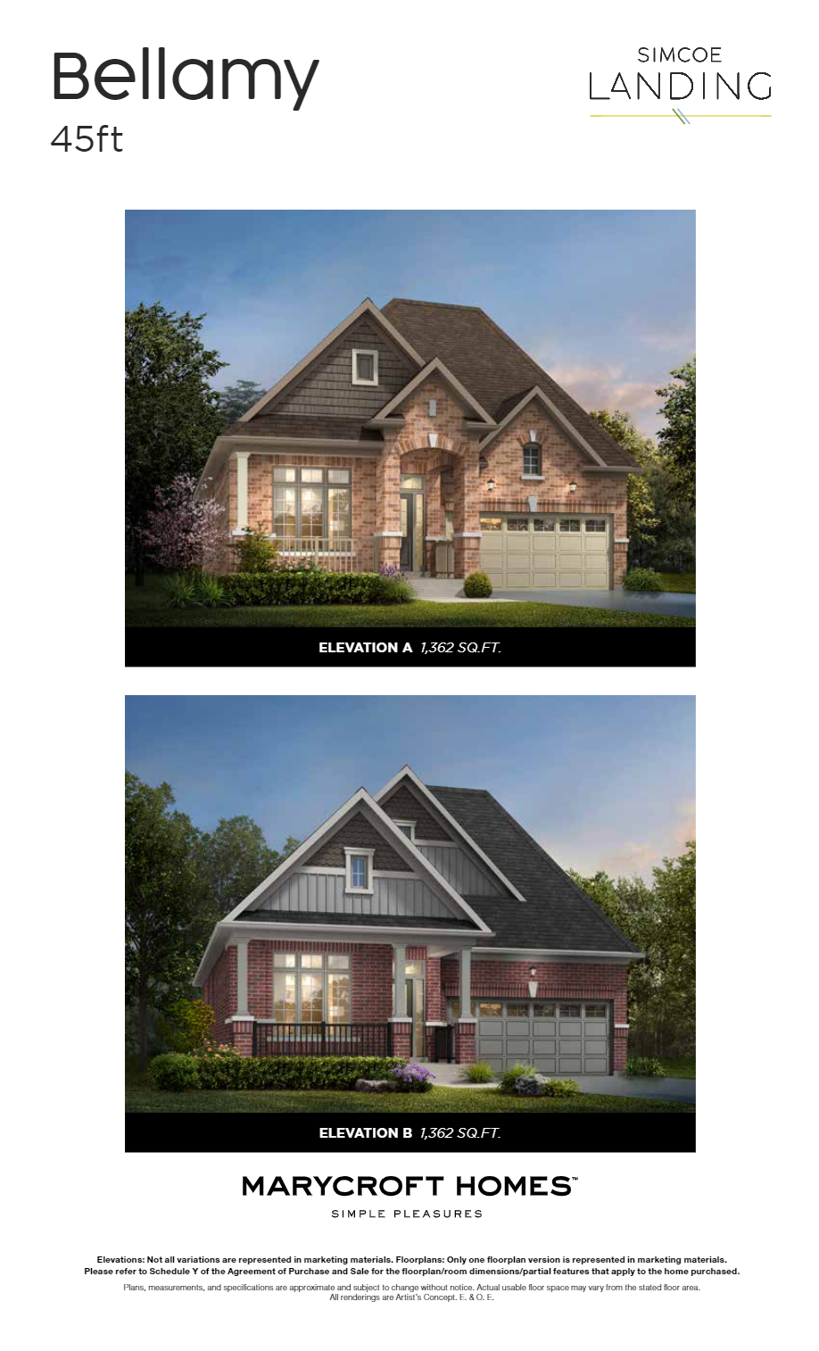 Simcoe Landing Bellamy Floor Plans and Pricing