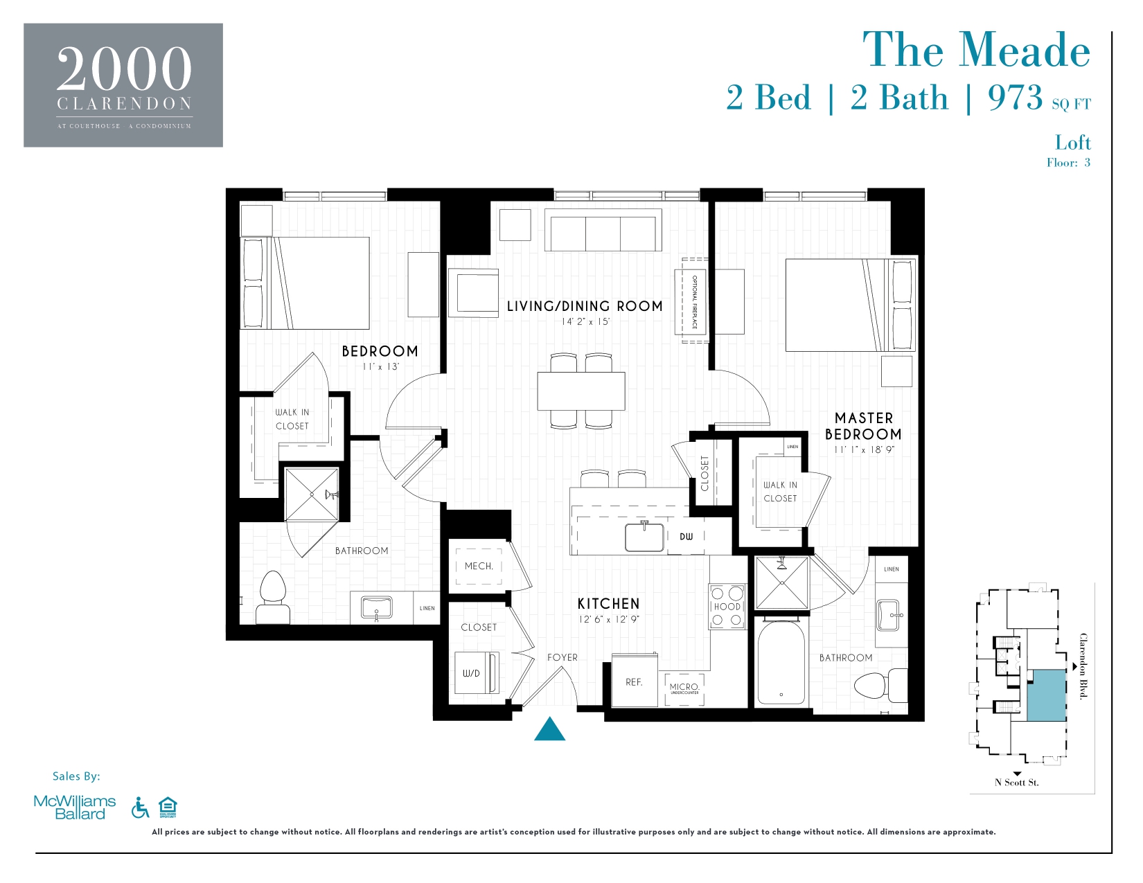 2000 Clarendon The Meade Floor Plan, Arlington VA Livabl
