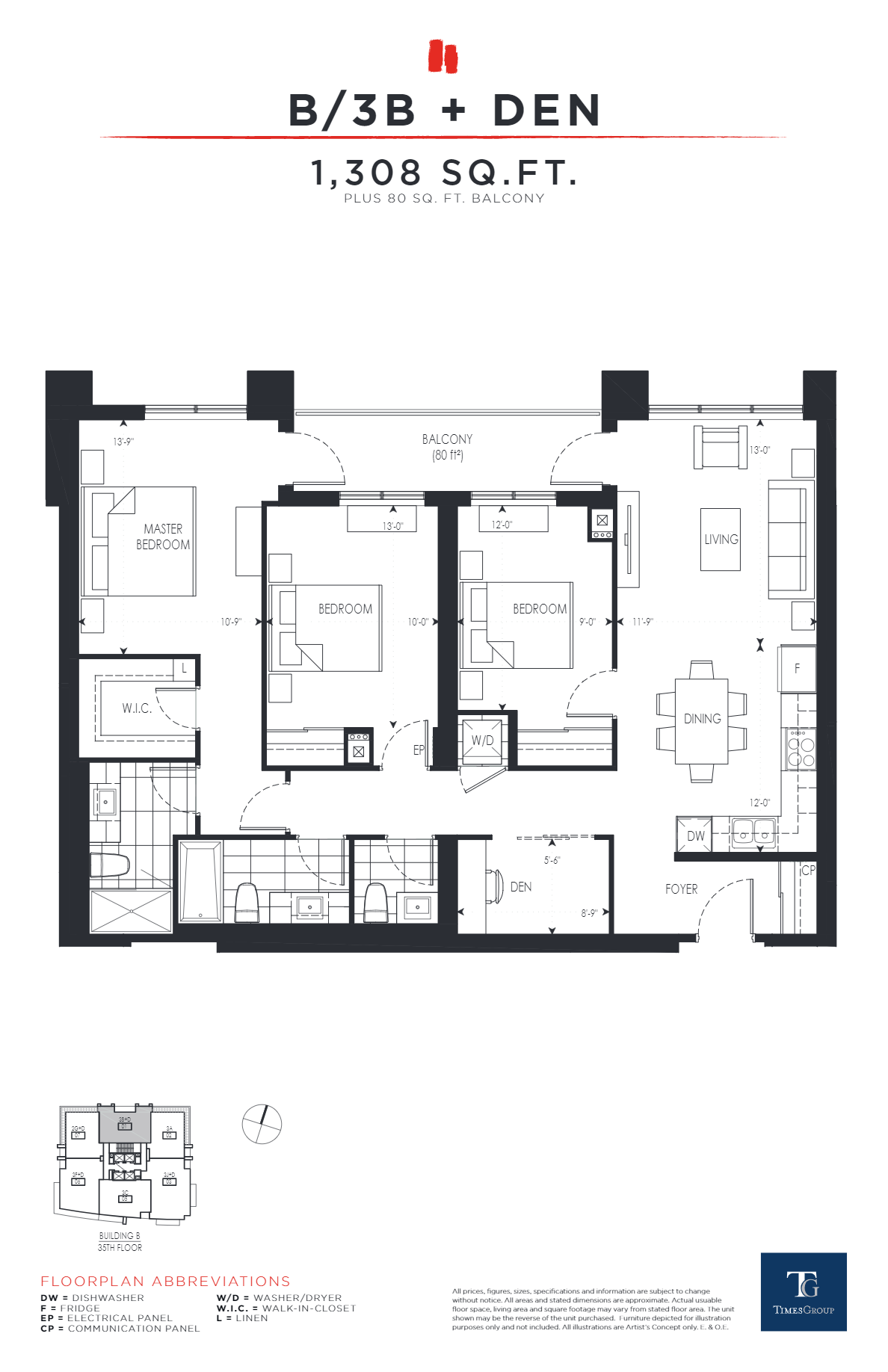 Pavilia Towers Condominiums - B/3B+D Floor Plan, Markham ON | Livabl