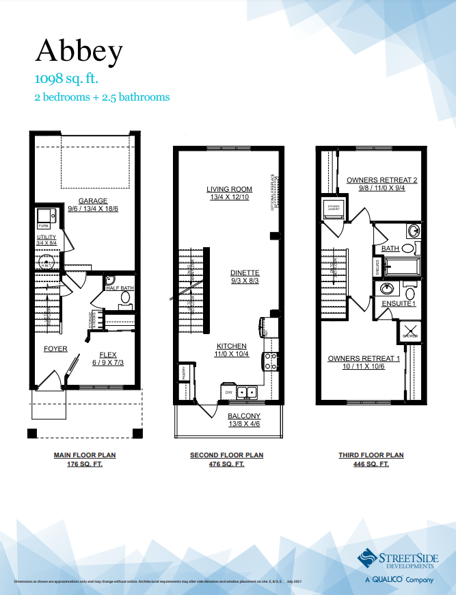 Rivers Edge Townhomes by StreetSide Developments Abbey Floor Plans