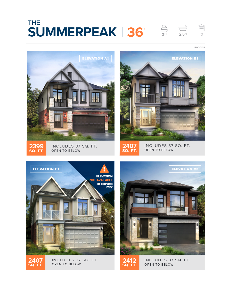 The Summerpeak floor plan at Harvest Park in Kitchener, ON