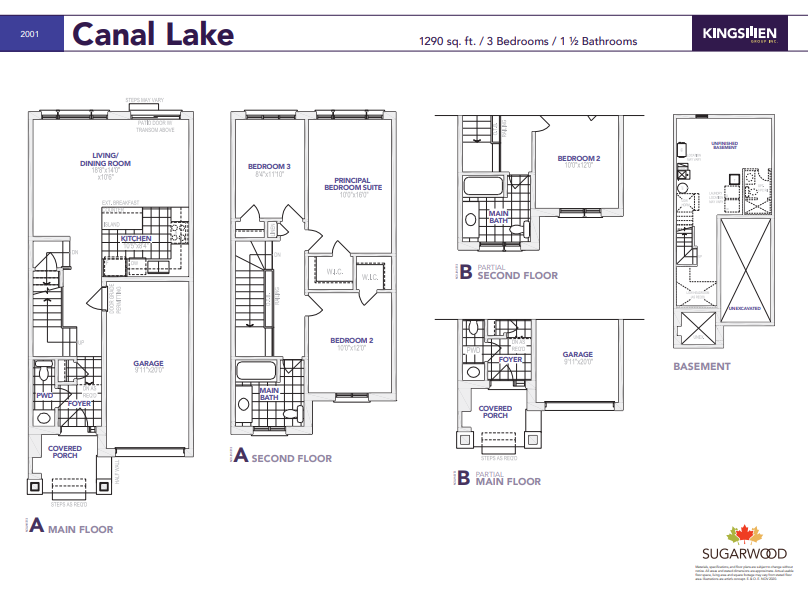Sugarwood Phase 3 Canal Lake Elevation A Floor Plan, Kawartha Lakes