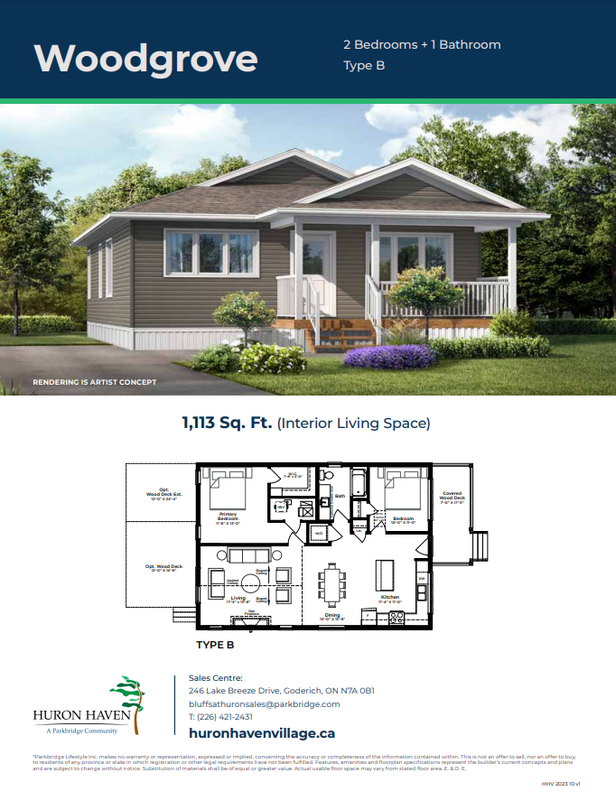 Huron Haven Village Woodgrove Type B Floor Plan, Goderich ON Livabl