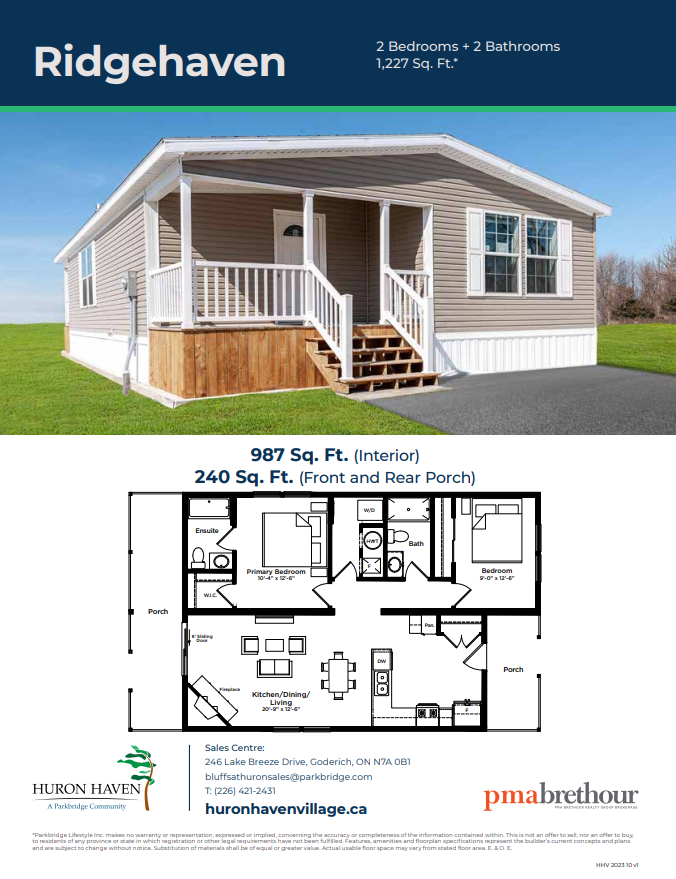 Ridgehaven floor plan at Huron Haven Village in Goderich, ON