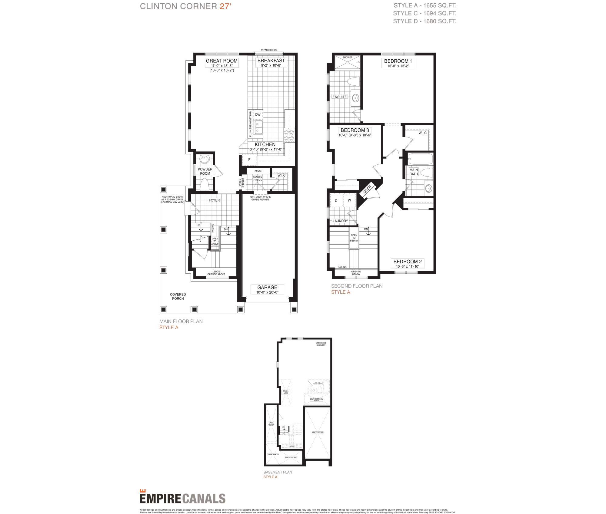 CLINTON CORNER floor plan at Empire Canals in Welland, ON