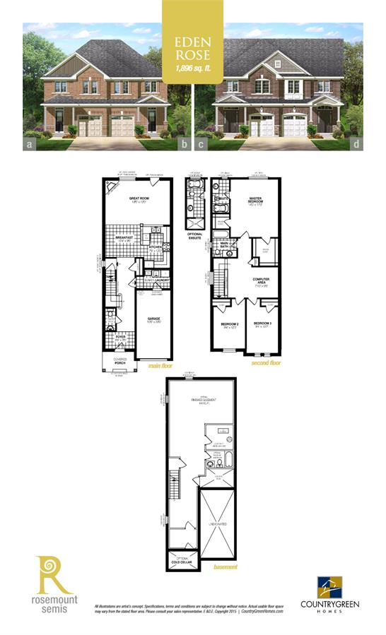 Rosemount Semis Garden Rose A/B Floor Plan, Kitchener ON Livabl