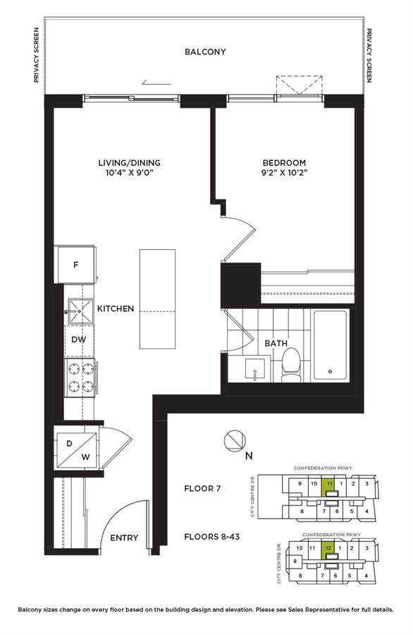 The Willowood floor plan at Wesley Tower at Daniels City Centre in